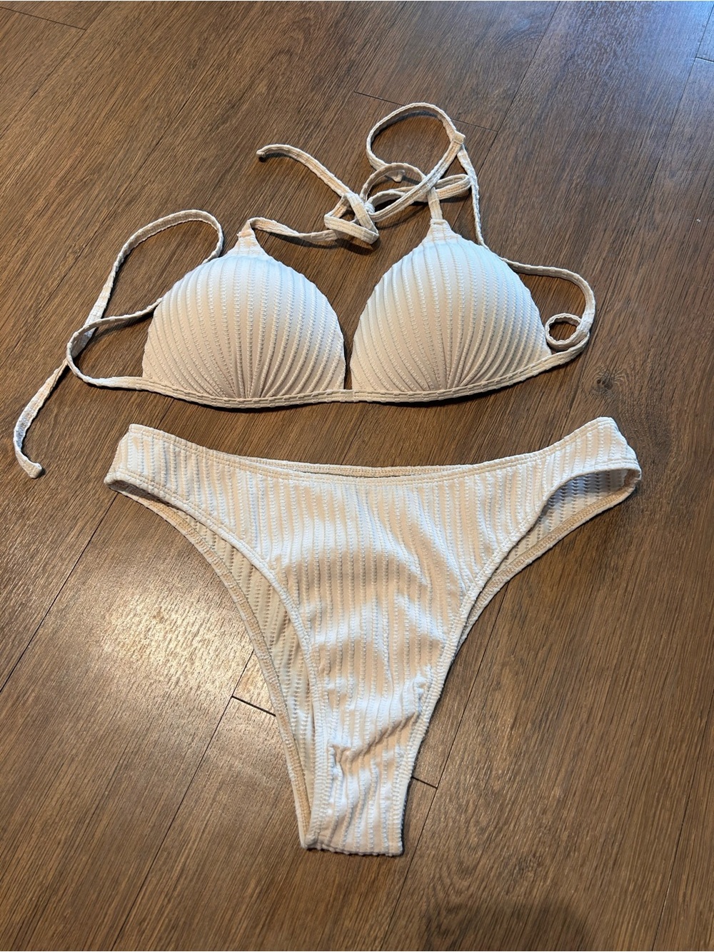 Women’s Cream Ribbed Triangle Bikini Set